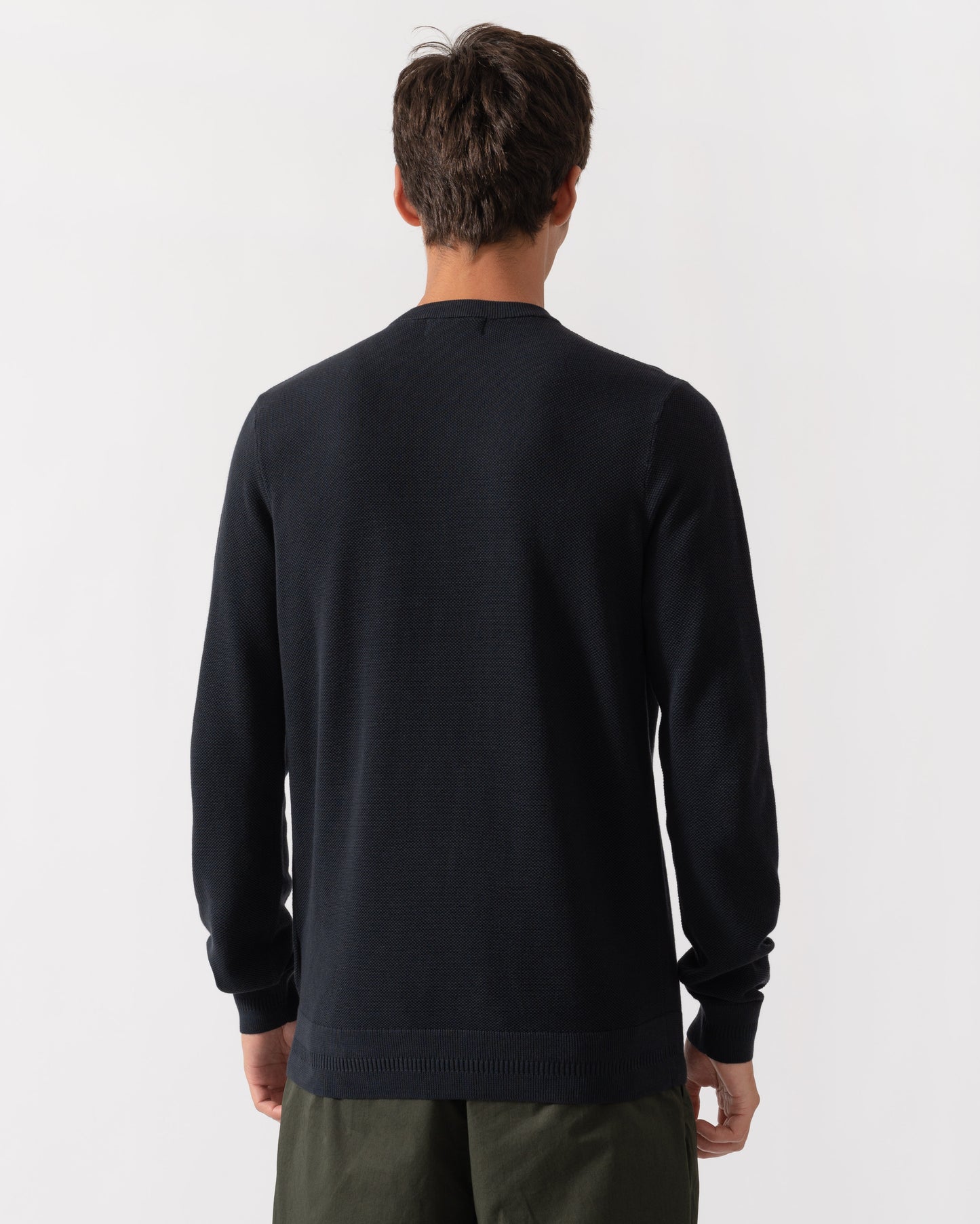 Back of Fred Perry Mens Pique Stitch Jumper - Navy 421