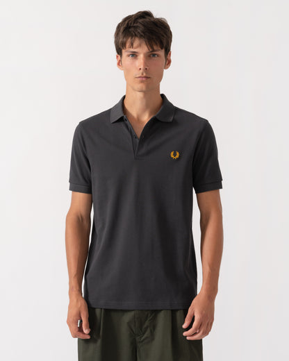 Front of Fred Perry Mens Plain Signature Polo Shirt - Anchor Grey/Golden 85C