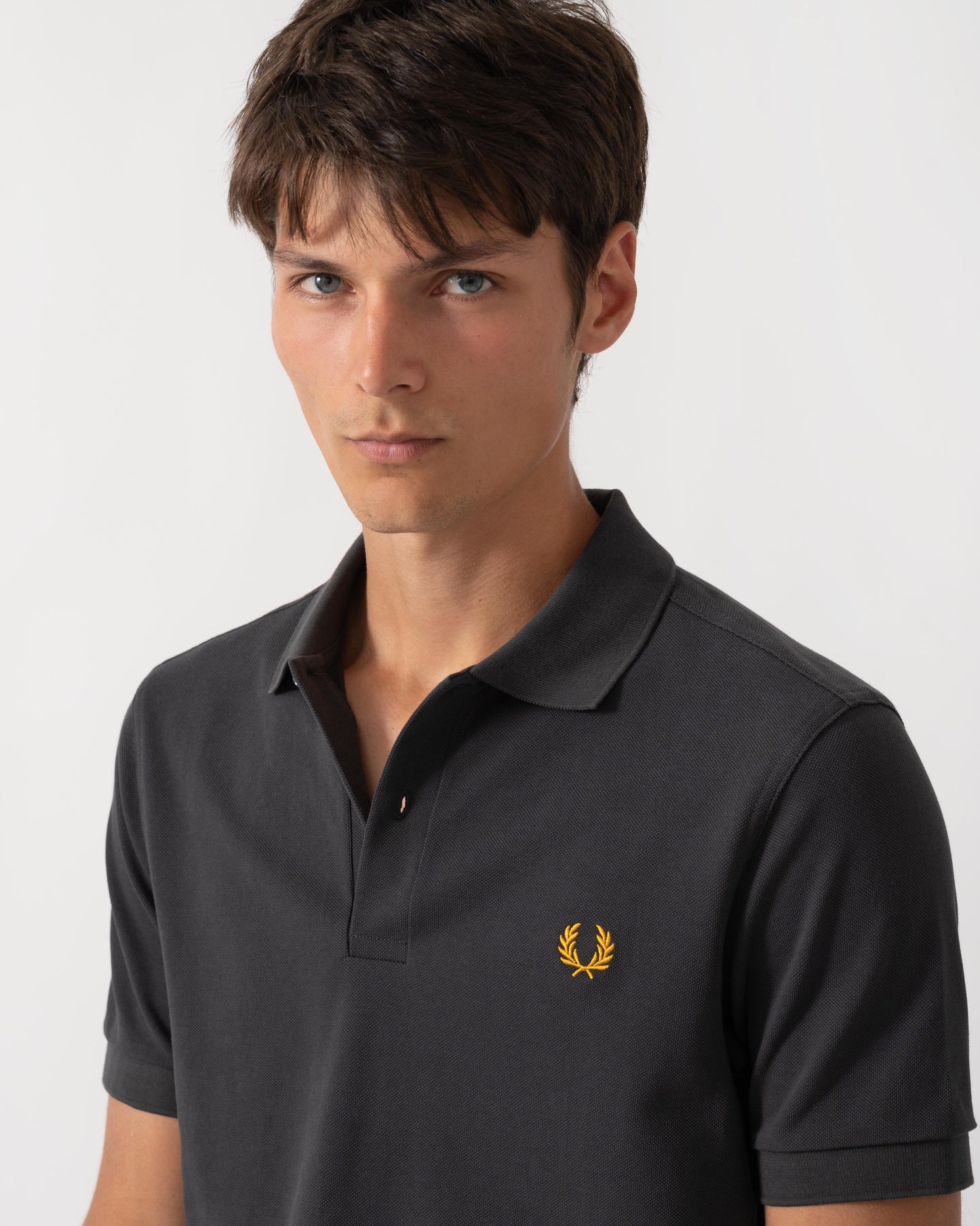 Detail of Fred Perry Mens Plain Signature Polo Shirt - Anchor Grey/Golden 85C