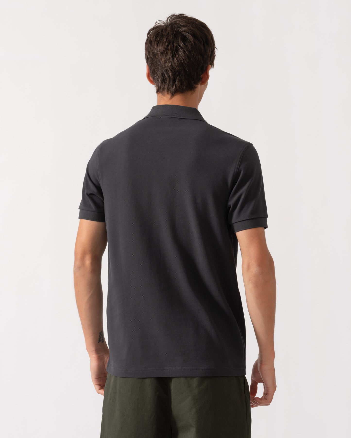 Back of Fred Perry Mens Plain Signature Polo Shirt - Anchor Grey/Golden 85C