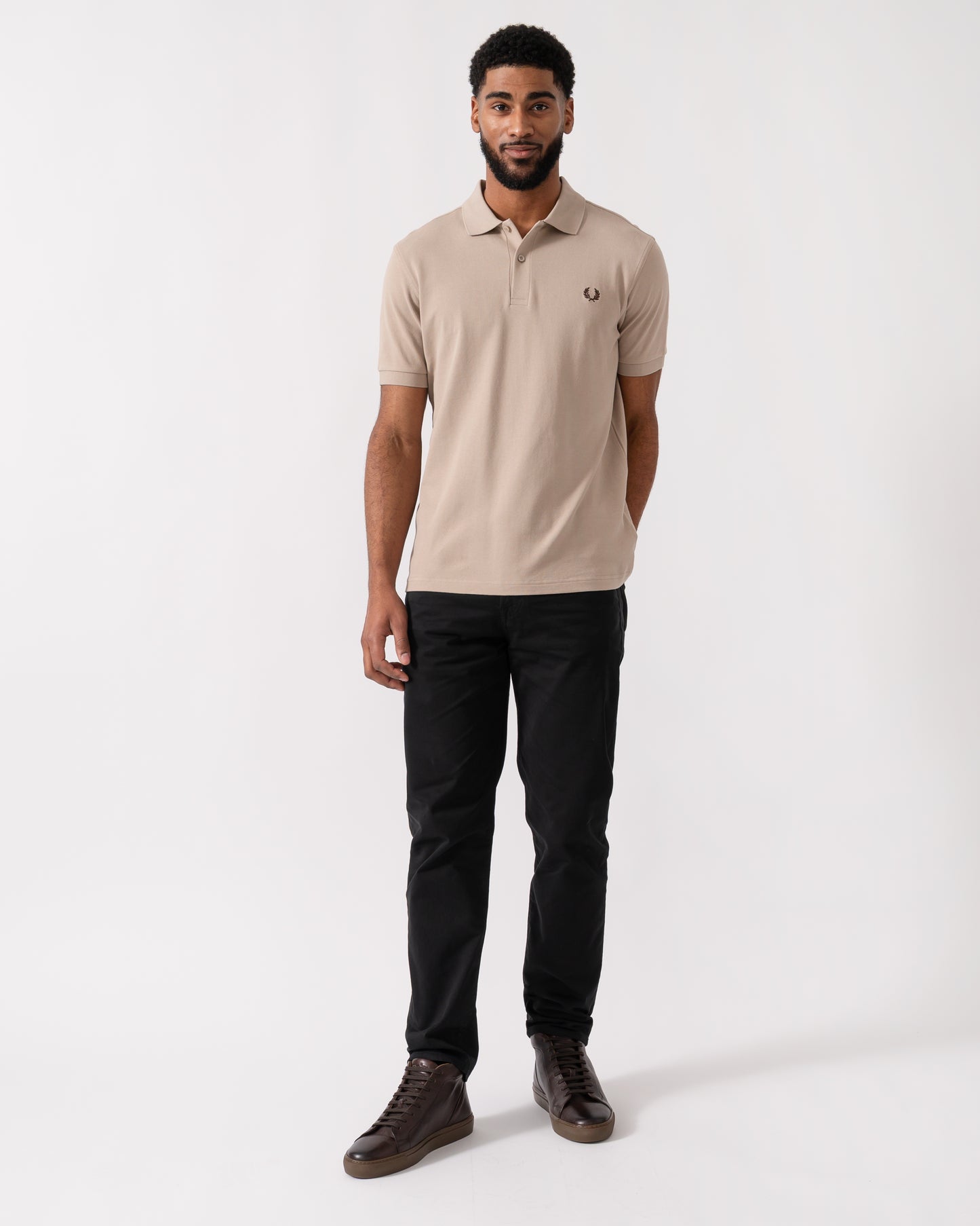 Fred Perry Mens Plain Signature Polo Shirt - Warm Oatmeal/Burnt Tobacco Z87 - CHO - Designer Mens,Polo Shirts