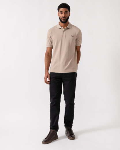 Fred Perry Mens Plain Signature Polo Shirt - Warm Oatmeal/Burnt Tobacco Z87 - CHO - Designer Mens,Polo Shirts
