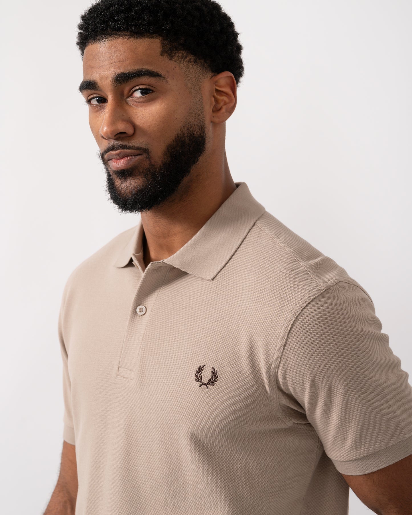 Fred Perry Mens Plain Signature Polo Shirt - Warm Oatmeal/Burnt Tobacco Z87 - CHO - Designer Mens,Polo Shirts
