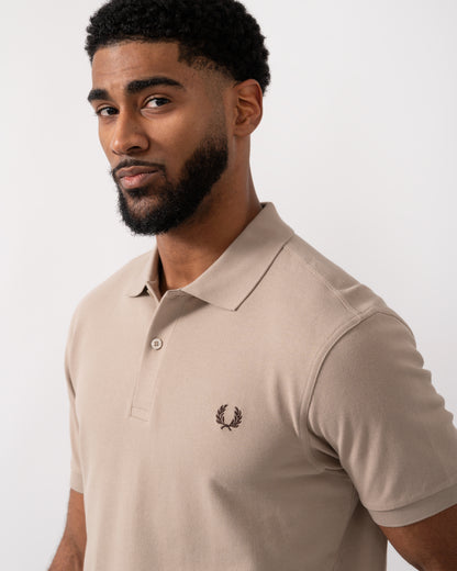 Fred Perry Mens Plain Signature Polo Shirt - Warm Oatmeal/Burnt Tobacco Z87 - CHO - Designer Mens,Polo Shirts