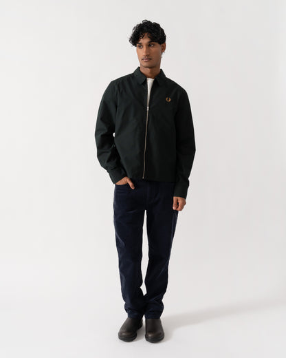 Man wearing Fred Perry Mens Poplin Zip Overshirt - Night Green Q20