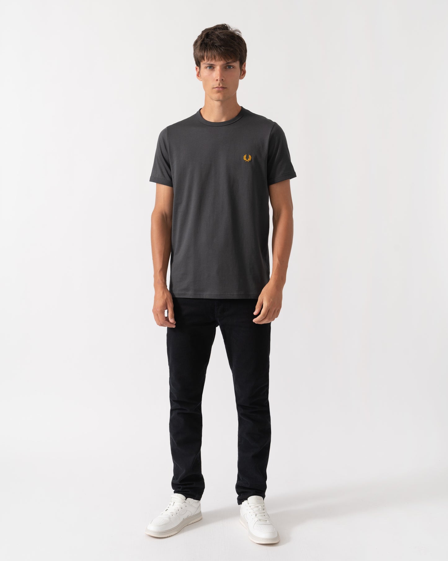 Full Length of Fred Perry Mens Ringer T-Shirt - Anchor Grey 61C