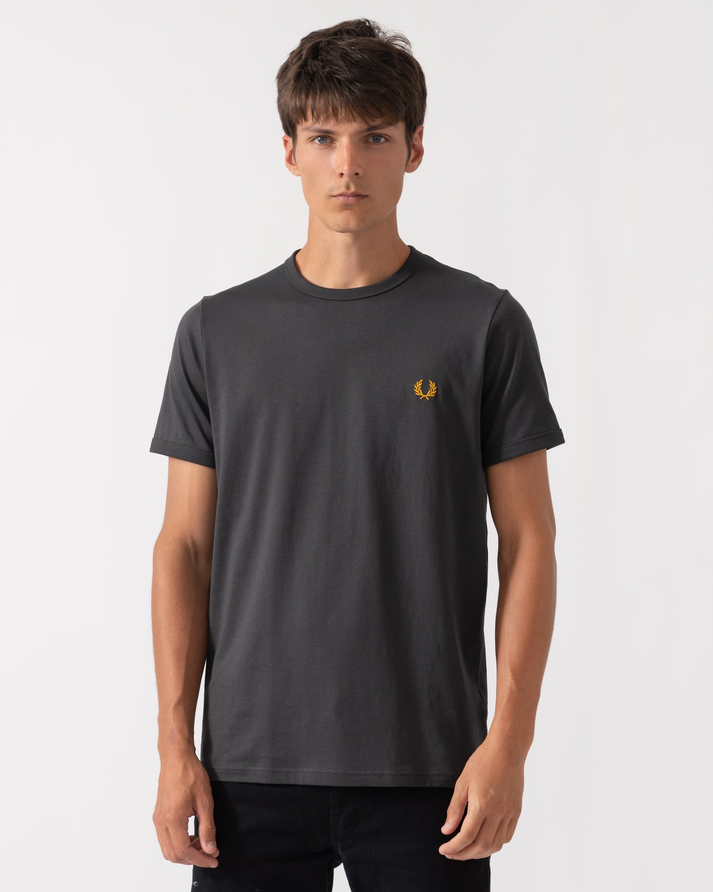Front of Fred Perry Mens Ringer T-Shirt - Anchor Grey 61C