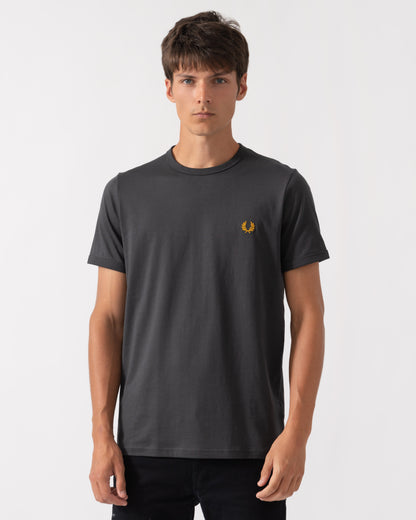 Front of Fred Perry Mens Ringer T-Shirt - Anchor Grey 61C