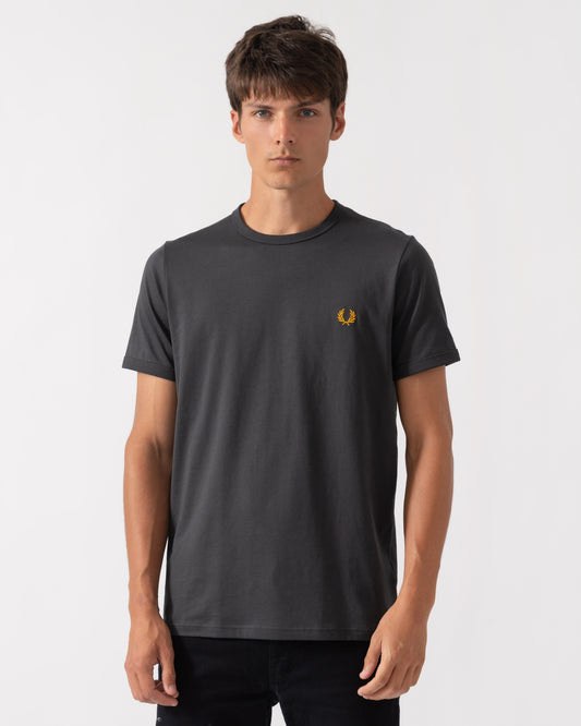 Front of Fred Perry Mens Ringer T-Shirt - Anchor Grey 61C