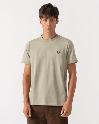 Front of Fred Perry Mens Ringer T-Shirt - Seagrass R89