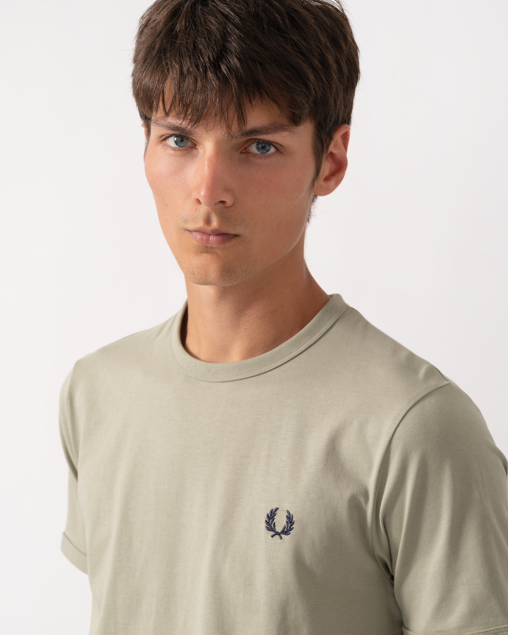 Detail of Fred Perry Mens Ringer T-Shirt - Seagrass R89