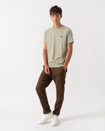 Full Length Fred Perry Mens Ringer T-Shirt - Seagrass R89
