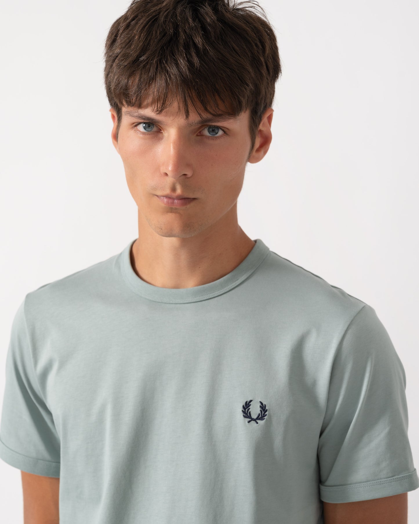 Detail of Fred Perry Mens Ringer T-Shirt - Silver Blue 62C