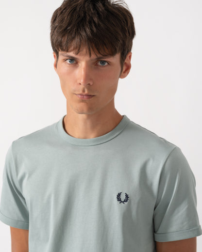 Detail of Fred Perry Mens Ringer T-Shirt - Silver Blue 62C