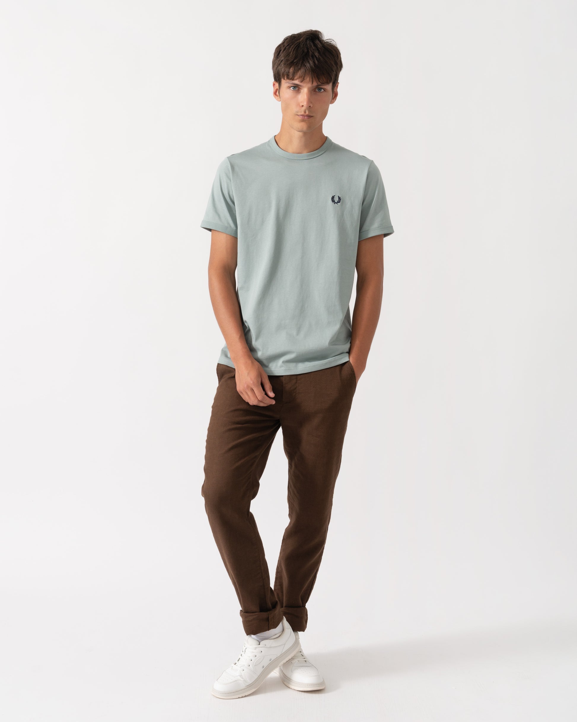 Full length of Fred Perry Mens Ringer T-Shirt - Silver Blue 62C