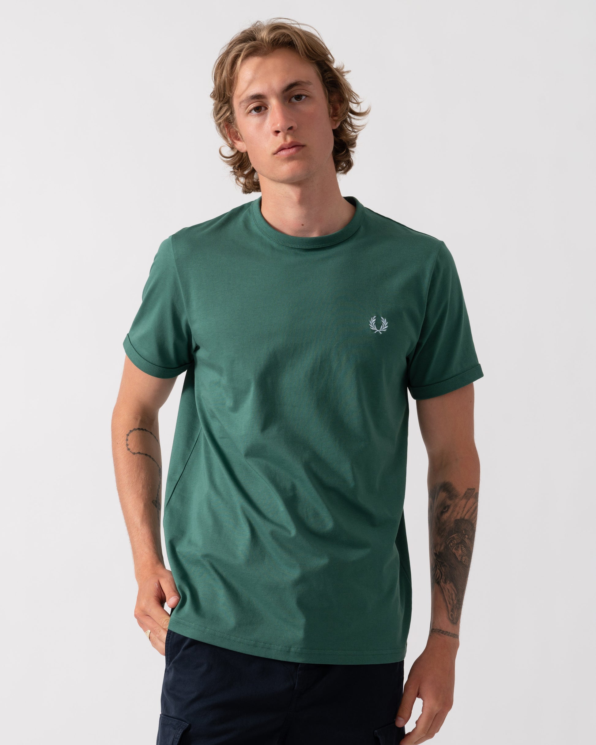 Fred Perry Mens Ringer T-Shirt - Sport Green Z18 | CHO | Designer Mens Short Sleeve T-Shirts & Tops