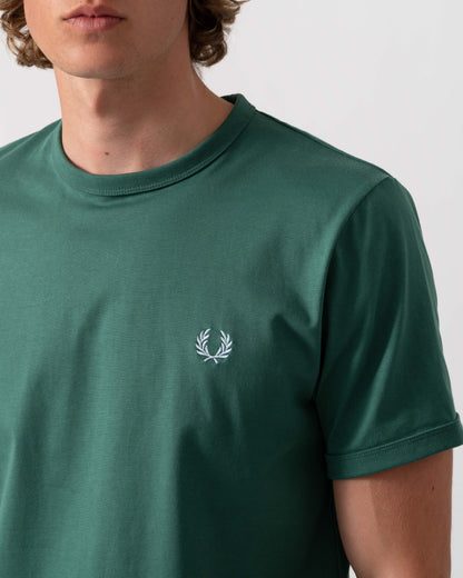 Fred Perry Mens Ringer T-Shirt - Sport Green Z18 | CHO | Designer Mens Short Sleeve T-Shirts & Tops