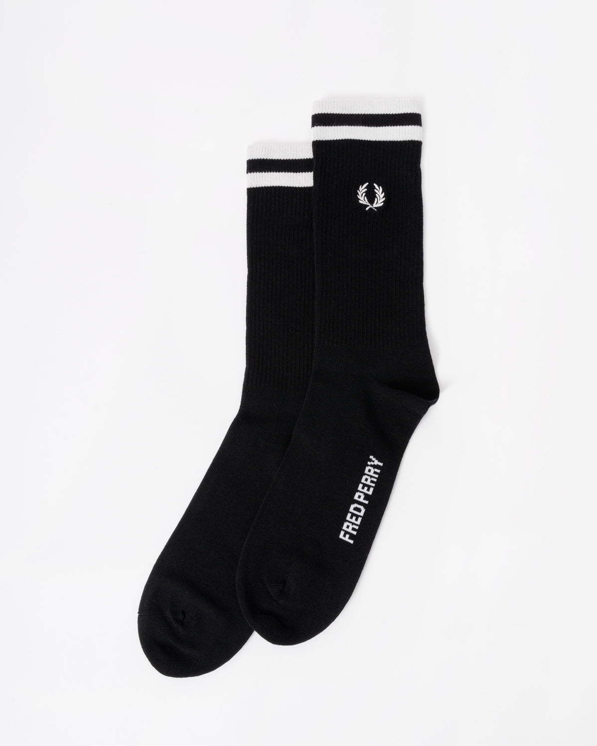 Front of the Fred Perry Mens Tipped Sports Sock - Black/Snow White 843
