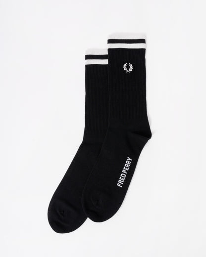 Front of the Fred Perry Mens Tipped Sports Sock - Black/Snow White 843