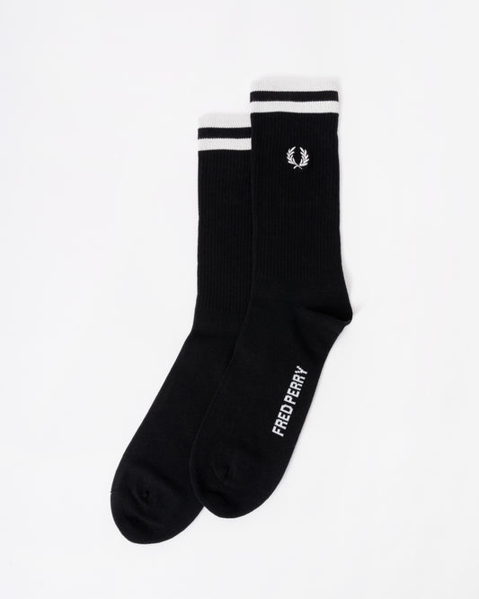 Front of the Fred Perry Mens Tipped Sports Sock - Black/Snow White 843
