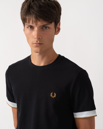 Detail of Fred Perry Mens Twin Tipped Cuff T-Shirt - Black R88