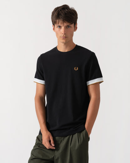 Front of Fred Perry Mens Twin Tipped Cuff T-Shirt - Black R88