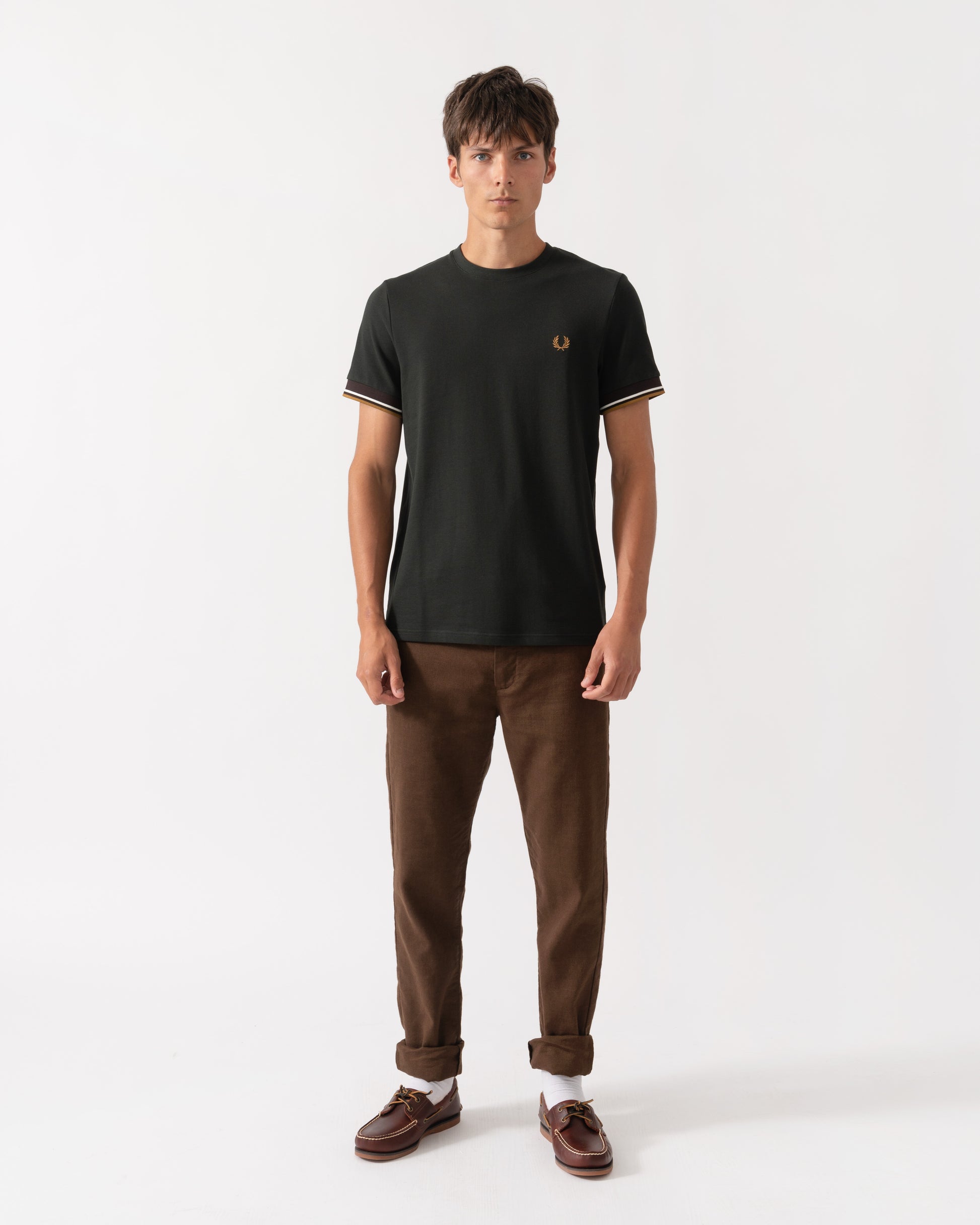 Full Length of Fred Perry Mens Twin Tipped Cuff T-Shirt - Night Green Q20