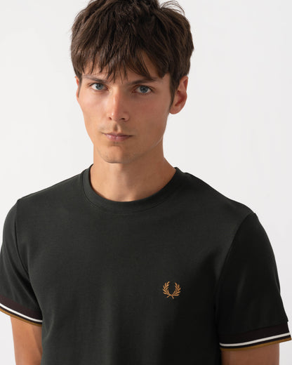 Detail of Fred Perry Mens Twin Tipped Cuff T-Shirt - Night Green Q20