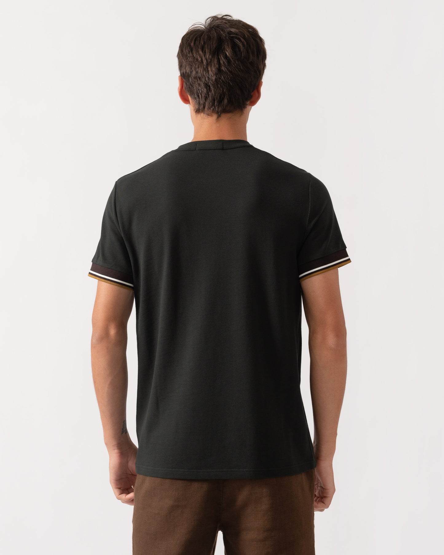 Back of Fred Perry Mens Twin Tipped Cuff T-Shirt - Night Green Q20