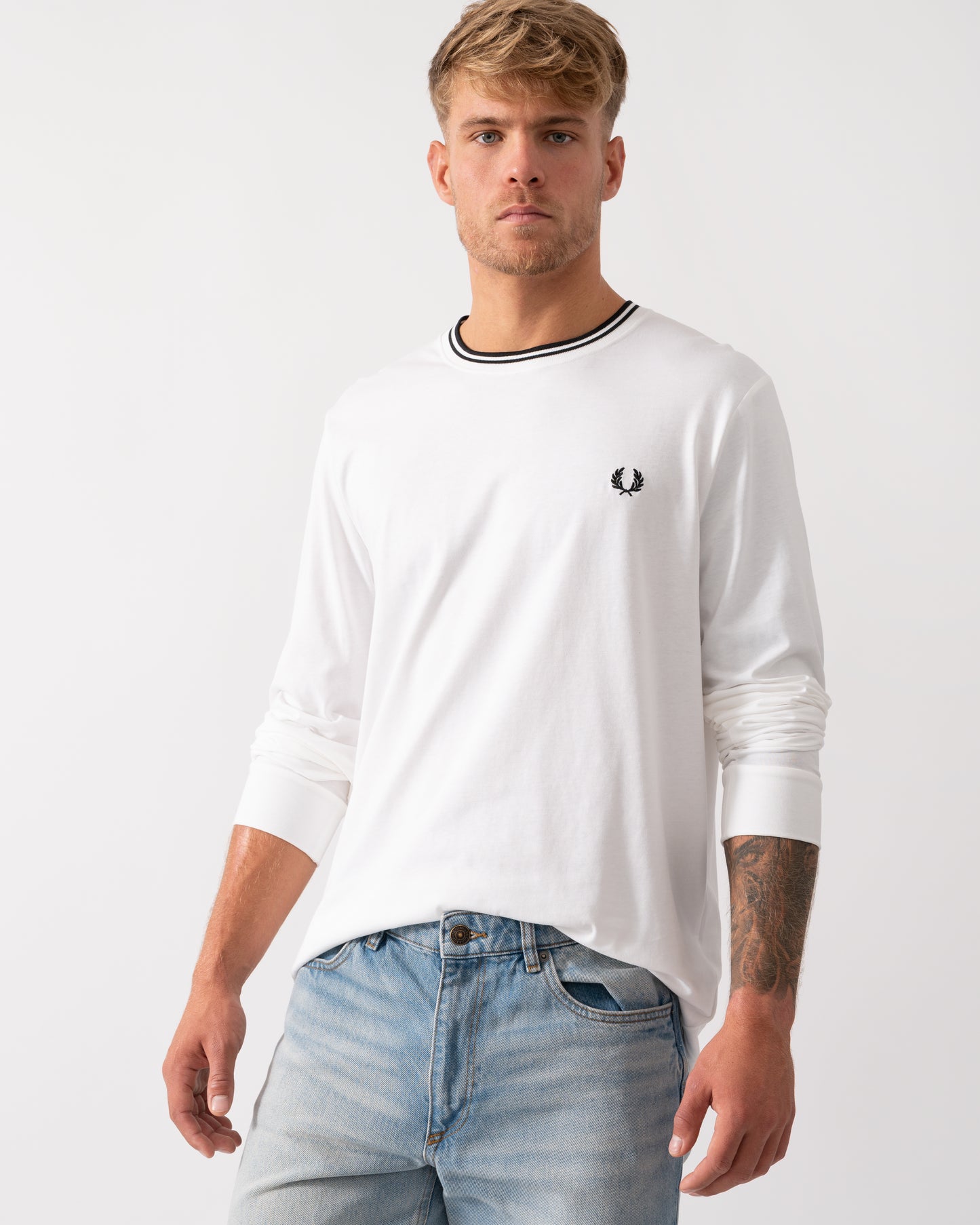 Fred Perry Mens Twin Tipped Long Sleeve T-Shirt - White 100