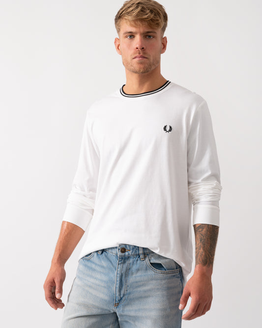Fred Perry Mens Twin Tipped Long Sleeve T-Shirt - White 100