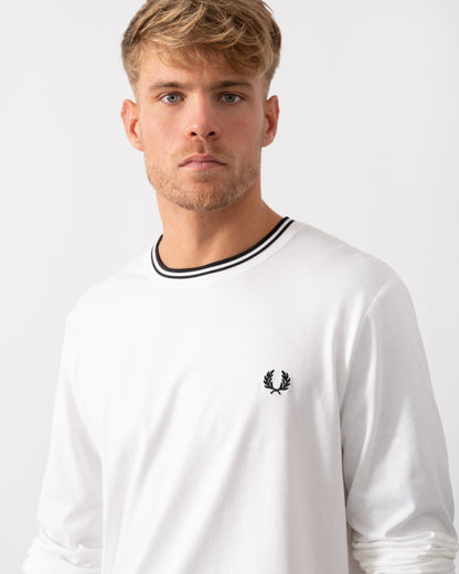 Fred Perry Mens Twin Tipped Long Sleeve T-Shirt - White 100