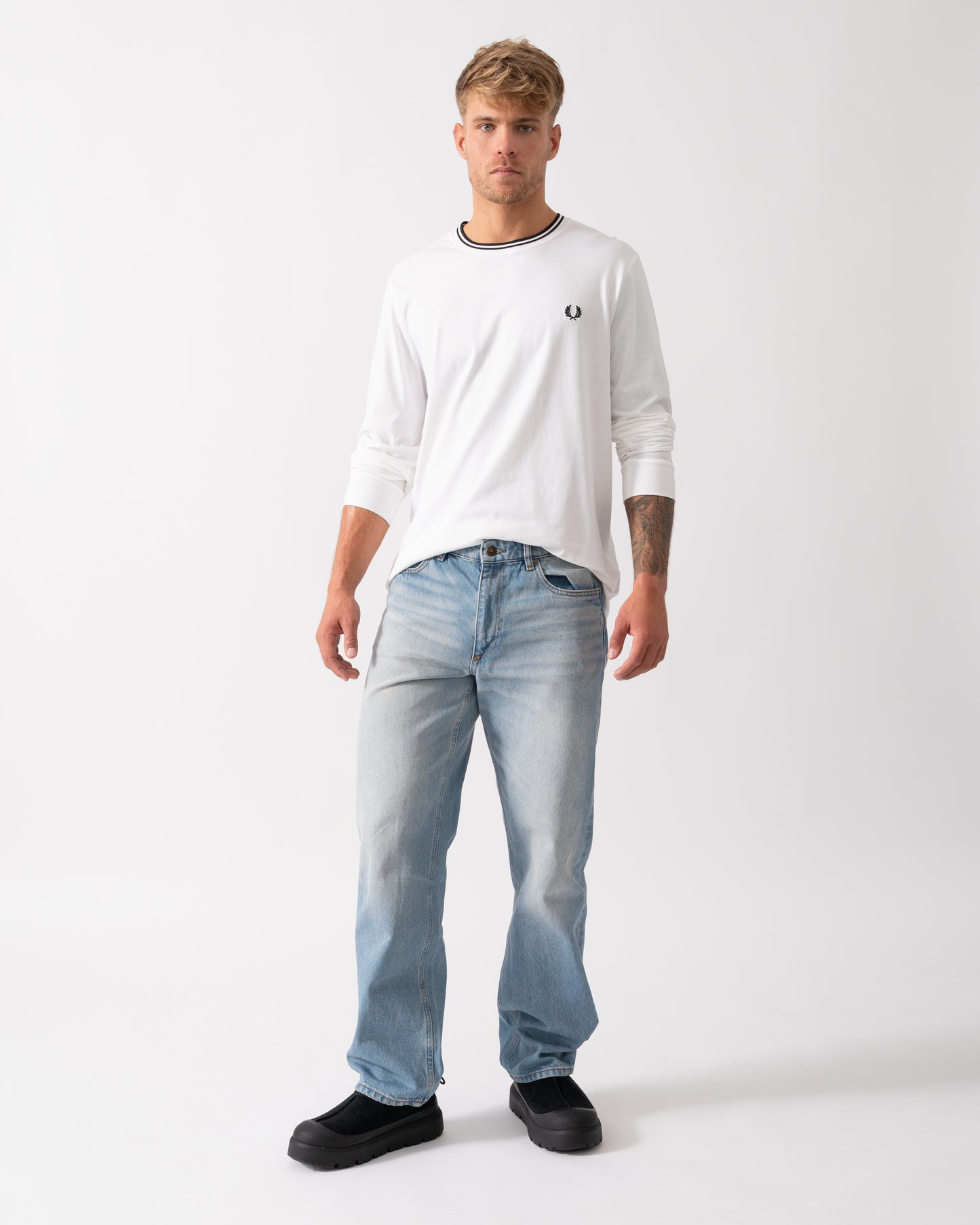 Fred Perry Mens Twin Tipped Long Sleeve T-Shirt - White 100