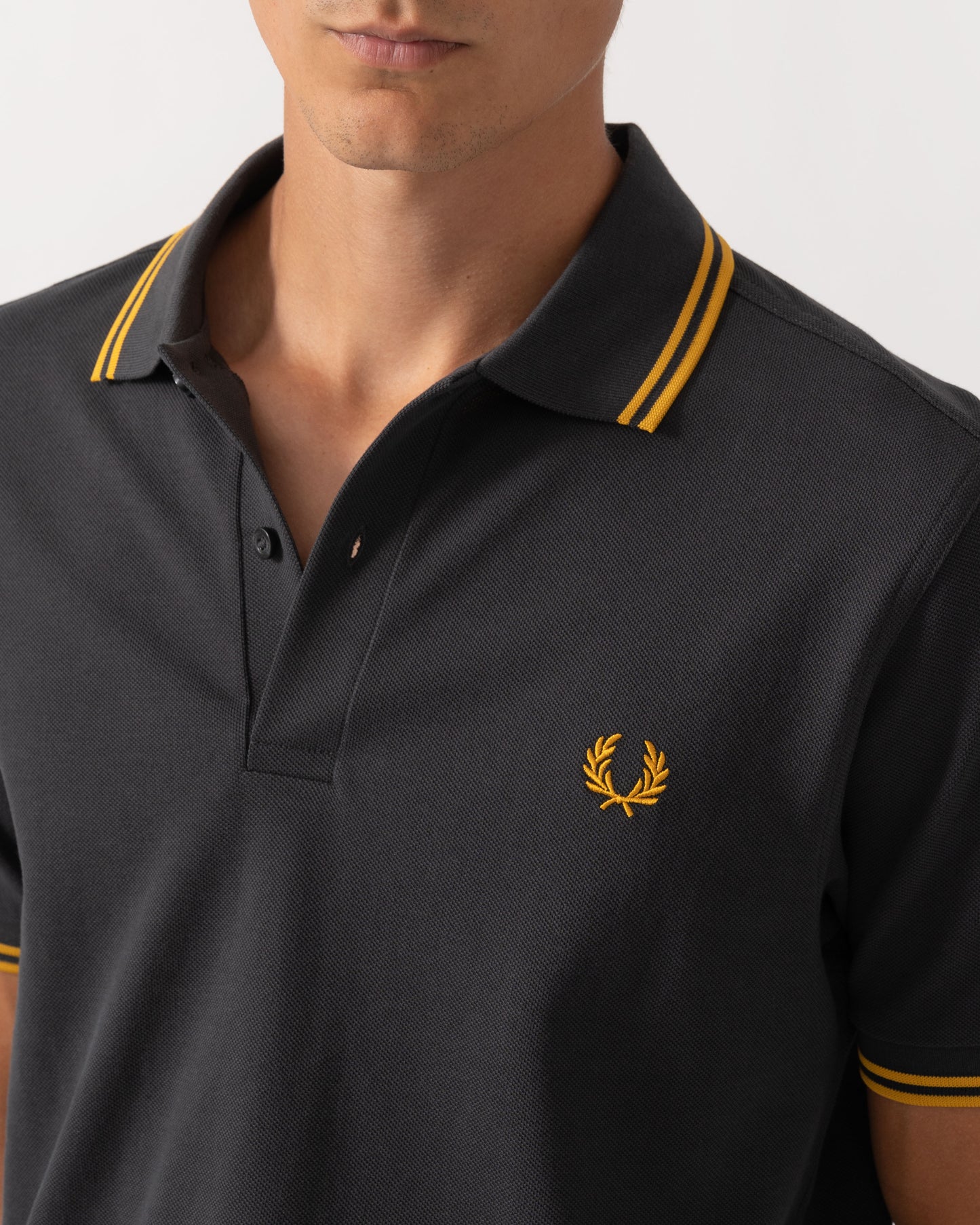Detail of Fred Perry Mens Twin Tipped Signature Polo Shirt - Anchor Grey/Golden 85C