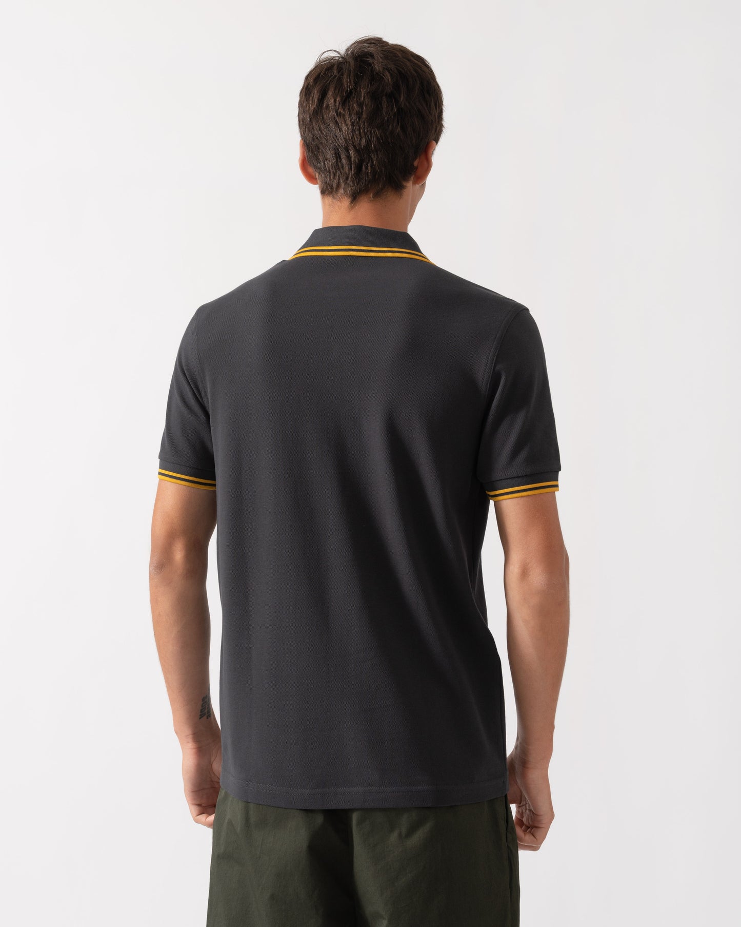 Back of Fred Perry Mens Twin Tipped Signature Polo Shirt - Anchor Grey/Golden 85C
