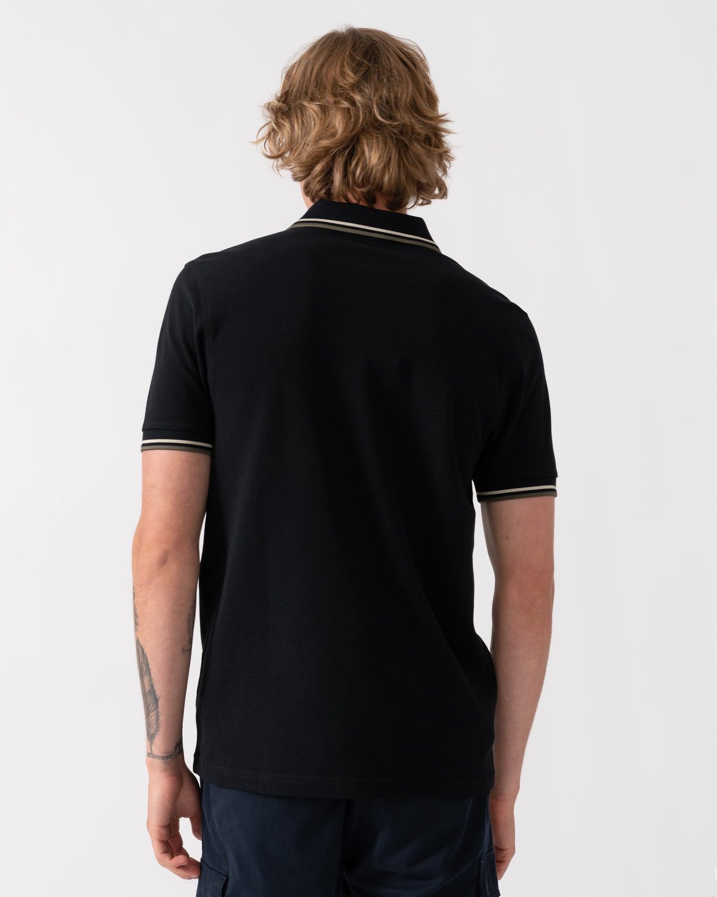 Fred Perry Mens Twin Tipped Signature Polo Shirt - Black/Oatmeal/Laurel Wreath Green 06C