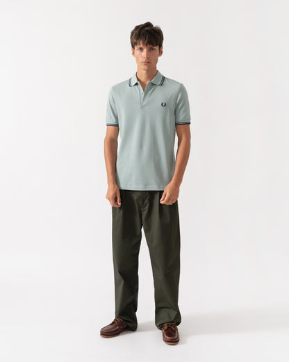 Full length of Fred Perry Mens Twin Tipped Signature Polo Shirt - Silver Blue/Dark Airforce 71C