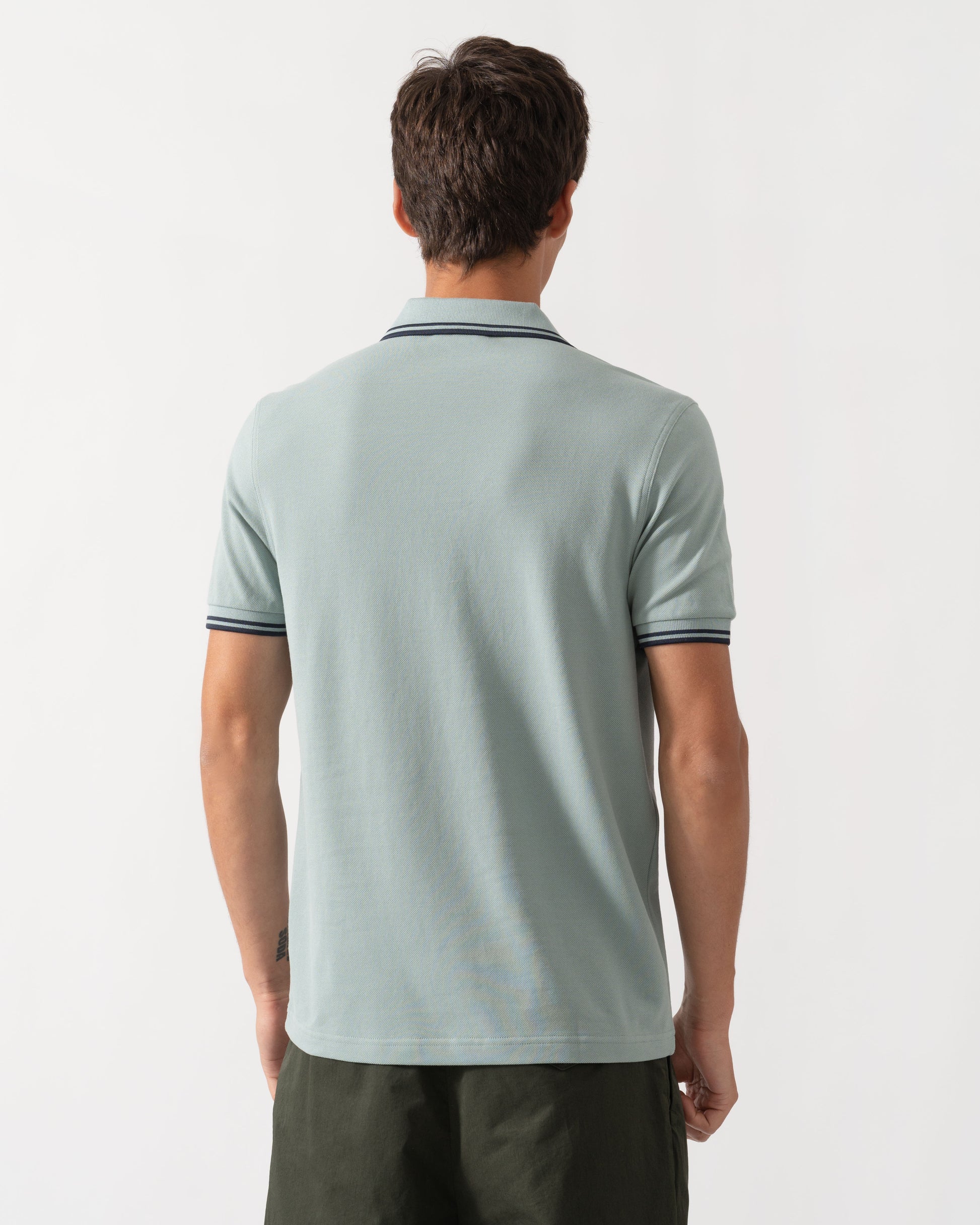 Back of Fred Perry Mens Twin Tipped Signature Polo Shirt - Silver Blue/Dark Airforce 71C