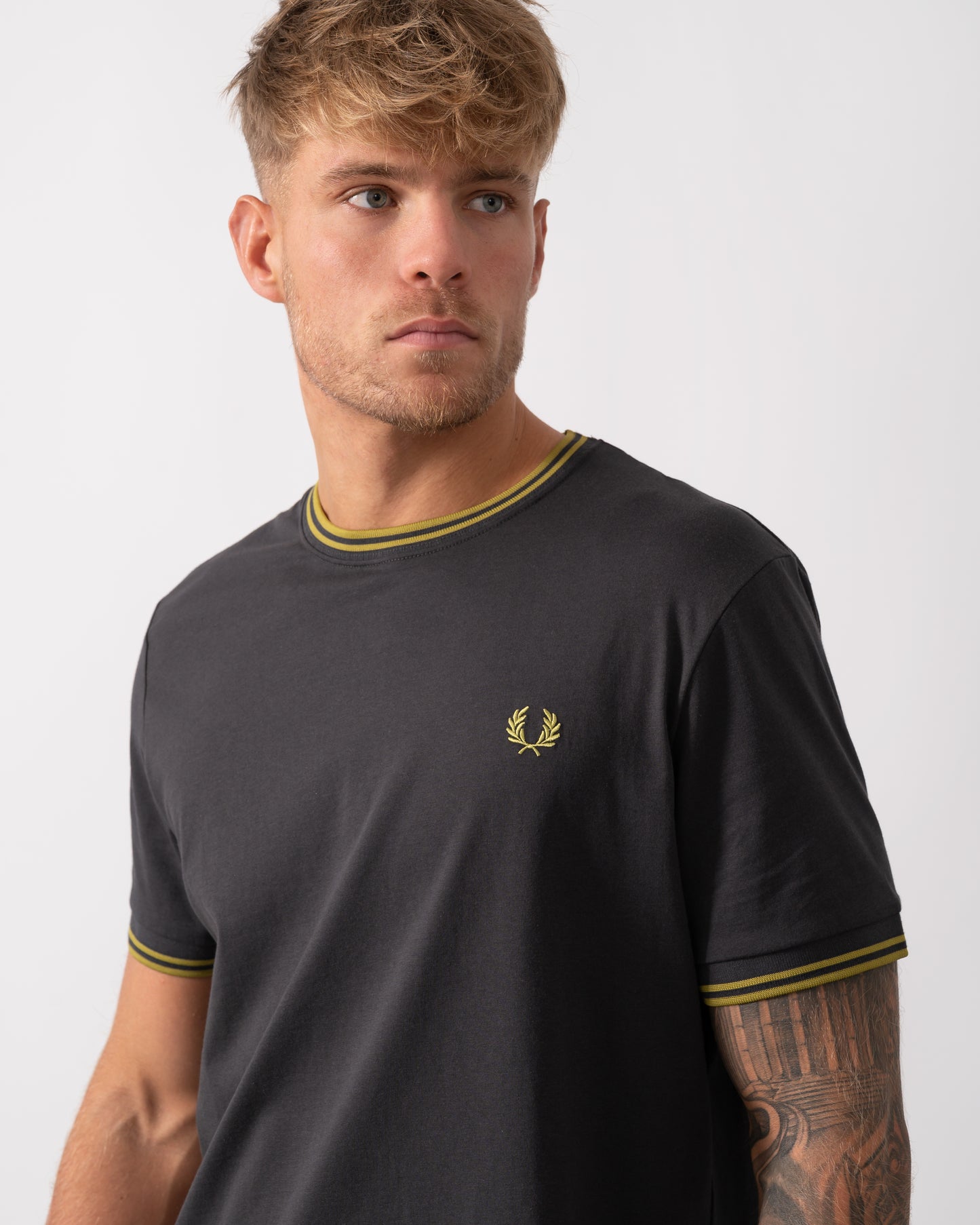Fred Perry Mens Twin Tipped T-Shirt  - Anchor Grey/Tennis Ball Yellow 58A