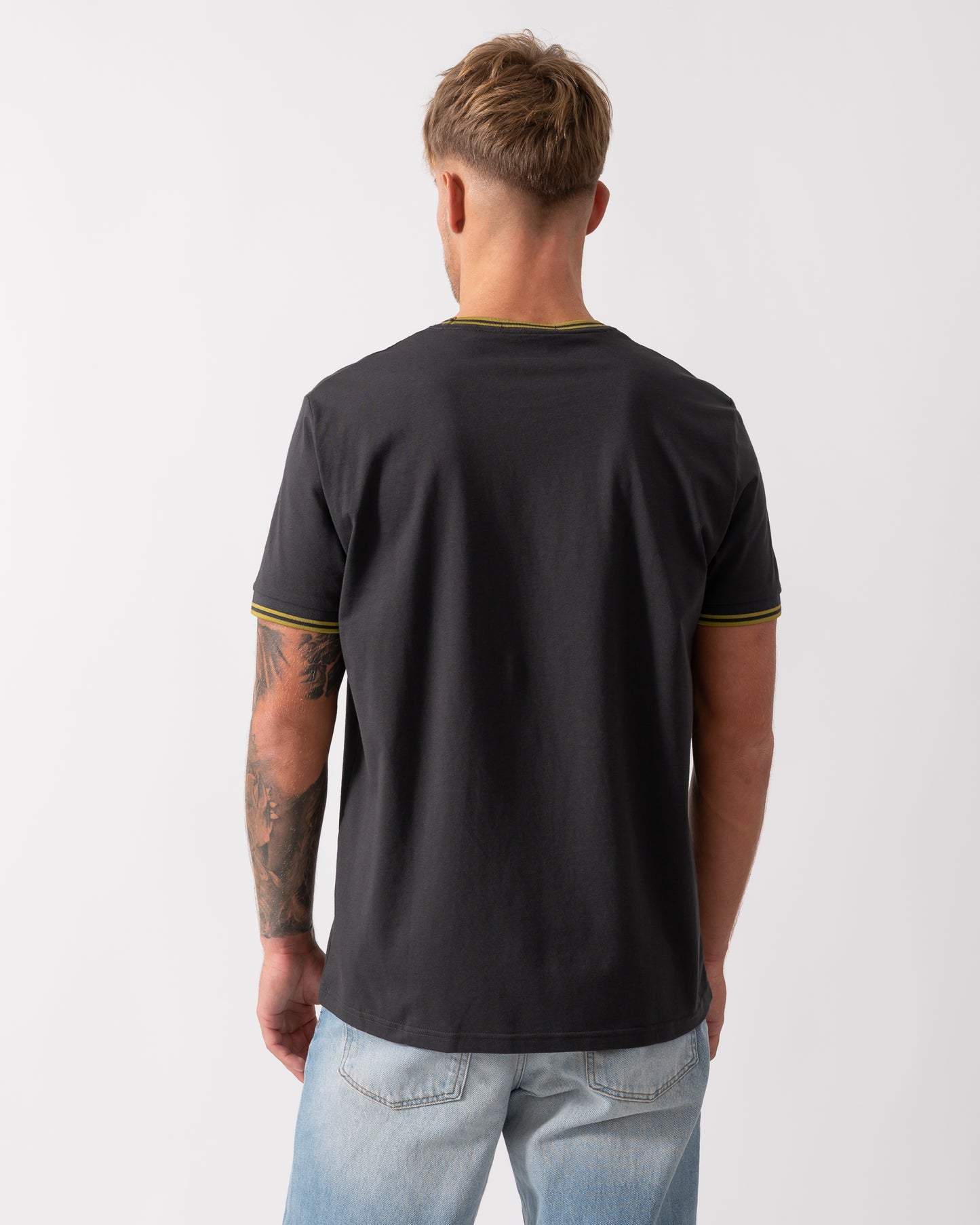 Fred Perry Mens Twin Tipped T-Shirt  - Anchor Grey/Tennis Ball Yellow 58A