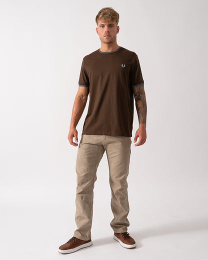 Fred Perry Mens Twin Tipped T-Shirt  - Burnt Tobacco/Stockport Blue 49A