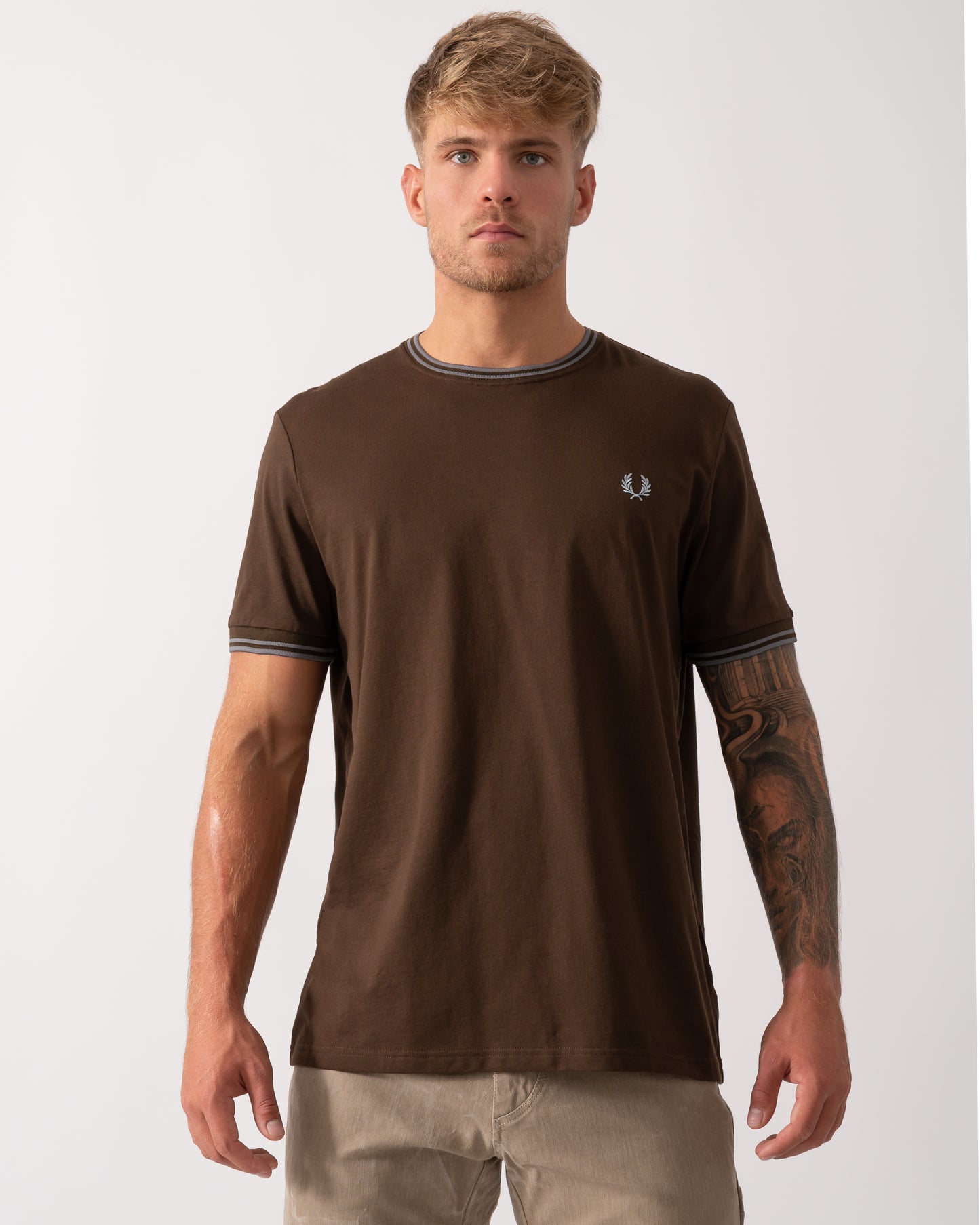 Fred Perry Mens Twin Tipped T-Shirt  - Burnt Tobacco/Stockport Blue 49A
