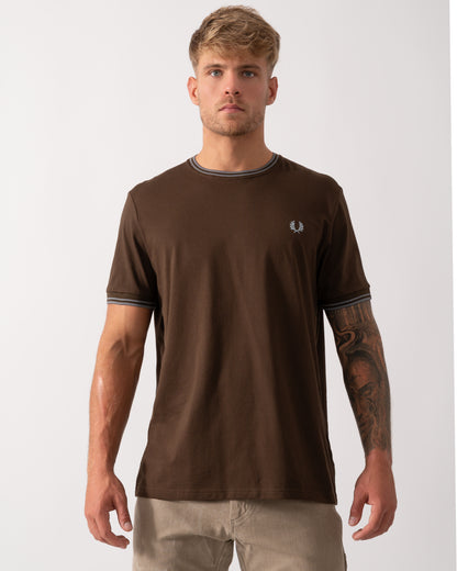 Fred Perry Mens Twin Tipped T-Shirt  - Burnt Tobacco/Stockport Blue 49A