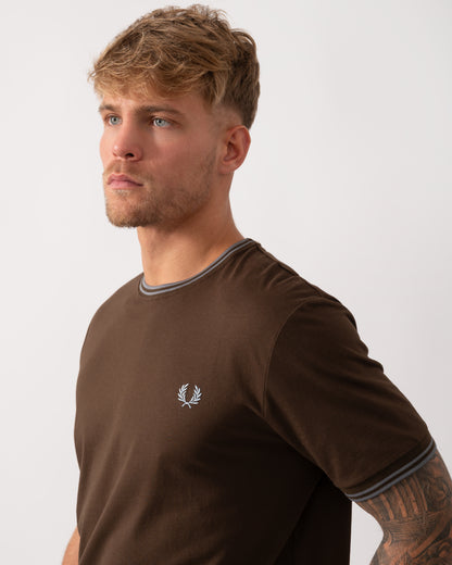 Fred Perry Mens Twin Tipped T-Shirt  - Burnt Tobacco/Stockport Blue 49A