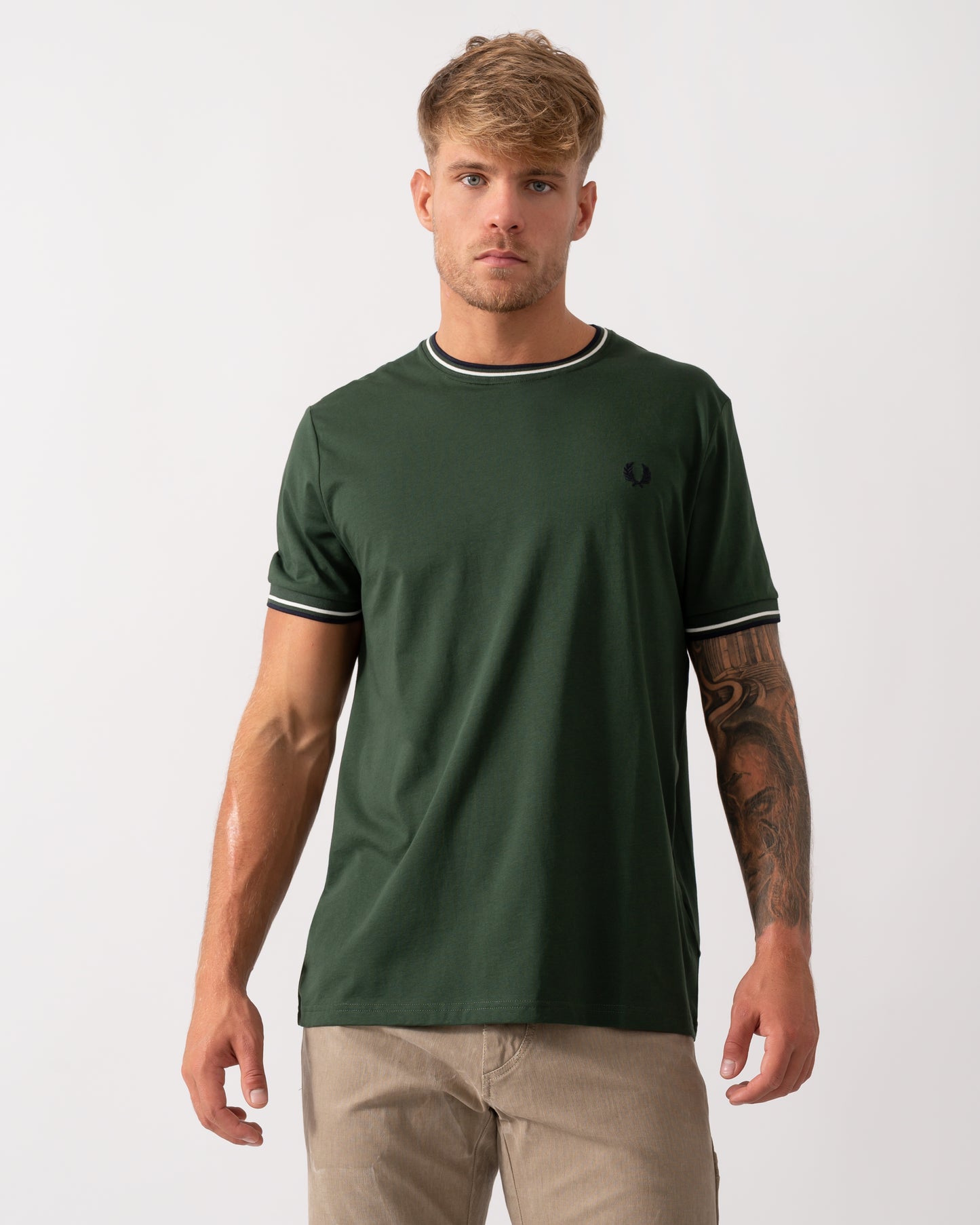 Fred Perry Mens Twin Tipped T-Shirt  - Court Green/Snow White/Navy 53A