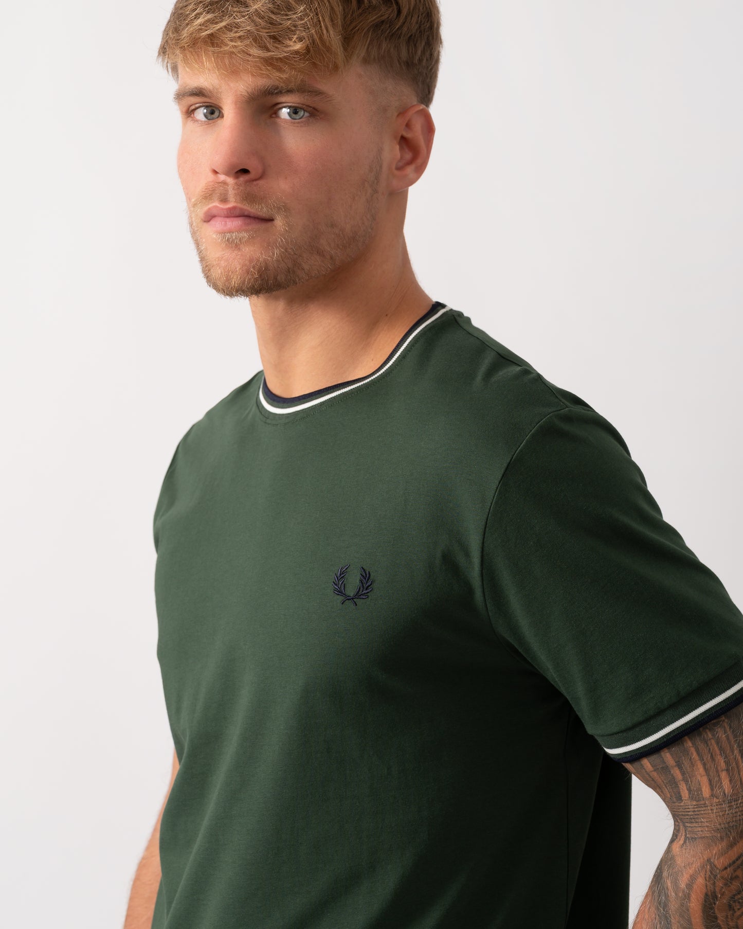 Fred Perry Mens Twin Tipped T-Shirt  - Court Green/Snow White/Navy 53A