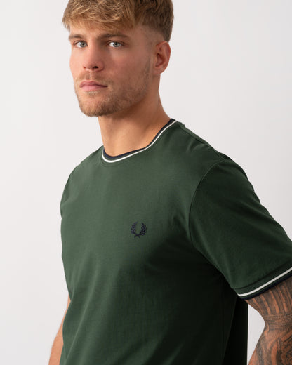 Fred Perry Mens Twin Tipped T-Shirt  - Court Green/Snow White/Navy 53A