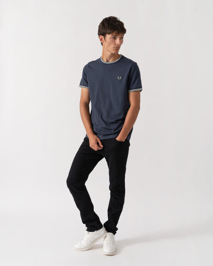 Fred Perry Mens Twin Tipped T-Shirt - Dark Airforce/Ecru/Seagrass 72C full length