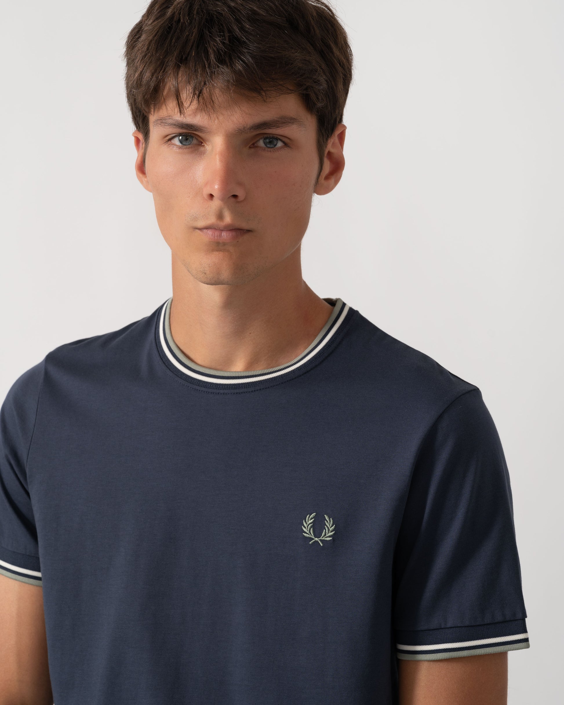 Fred Perry Mens Twin Tipped T-Shirt - Dark Airforce/Ecru/Seagrass 72C detail