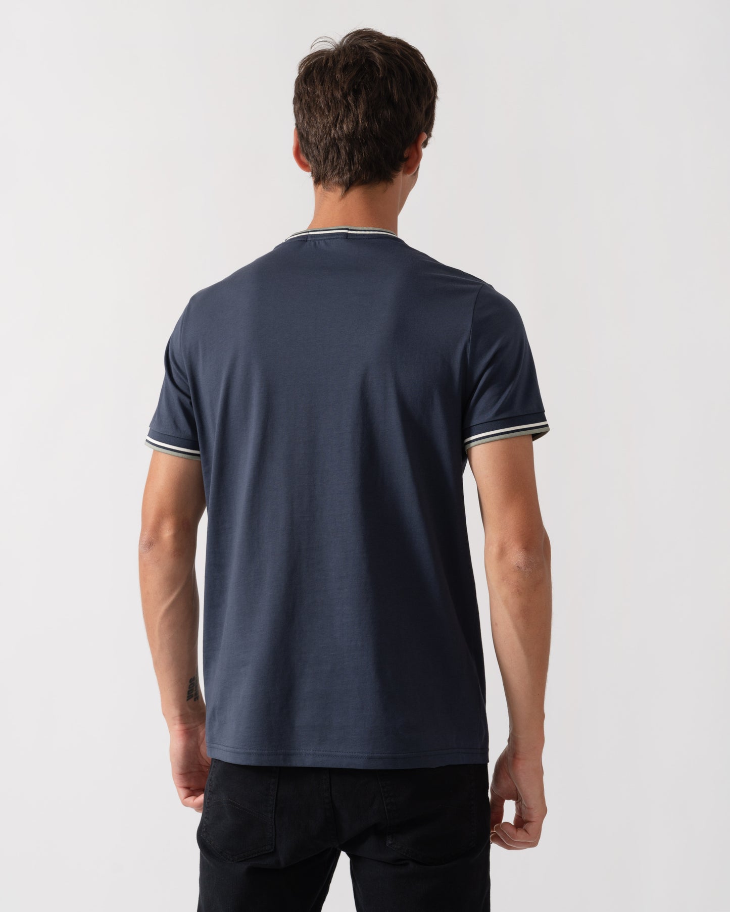 Fred Perry Mens Twin Tipped T-Shirt - Dark Airforce/Ecru/Seagrass 72C back